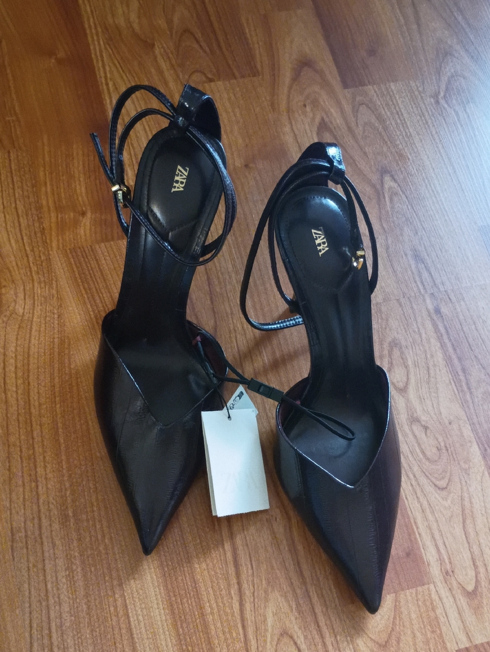 ZARA Black Pointed Toe Ankle-Strap Heels